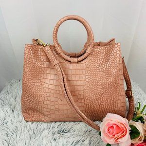 Kaari Blue Dusty Rose Crocodile Look Handbag